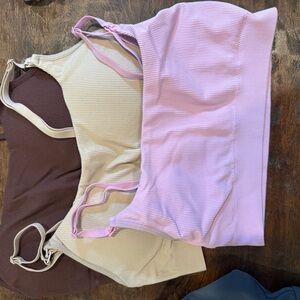 Set of Three Ribbed Nursing Bralettes in Pink, Cream, and Brown